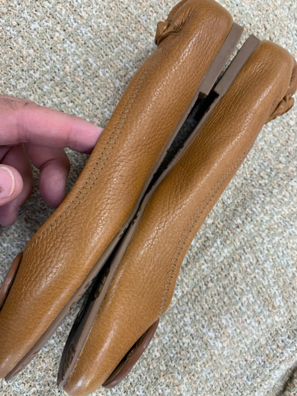 Tory Burch Cognac Leather Logo Ballet Flats - Picture 6 of 8